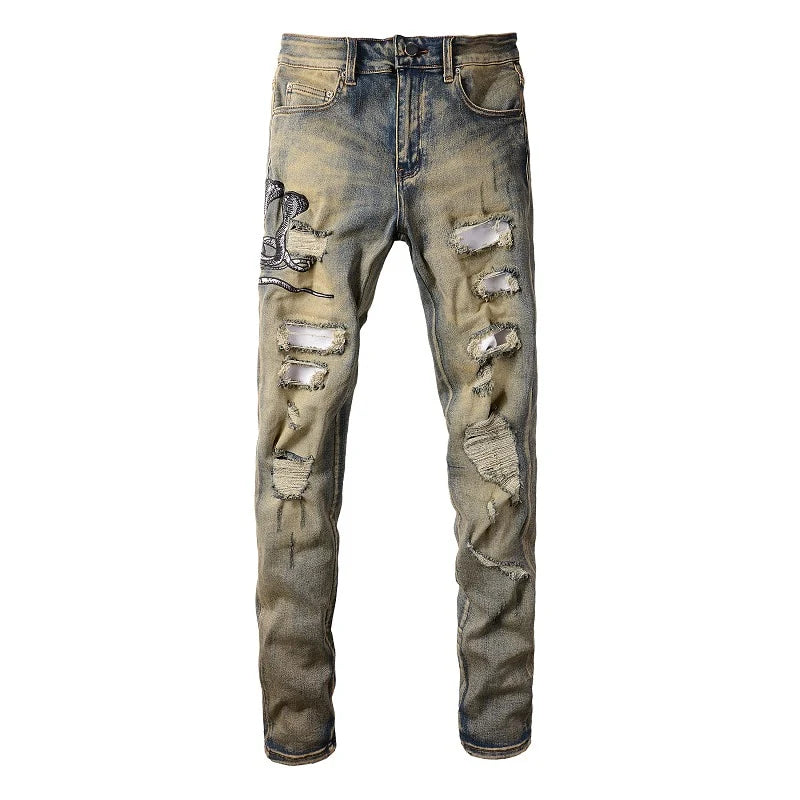 Distressed Snake Jeans
